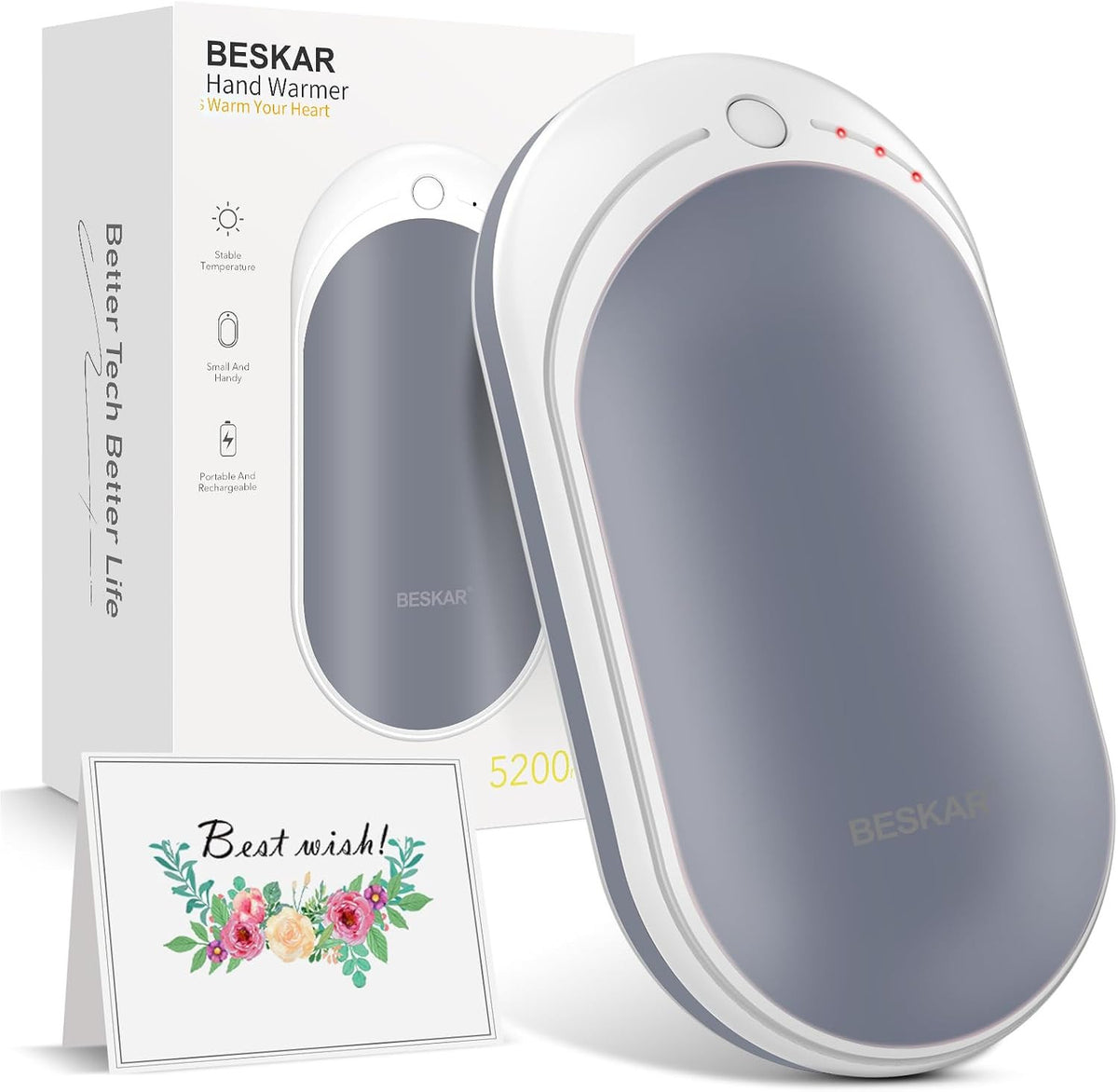 Rechargeable Hand Warmer with Fast Heating 5200mAh Portable Electric Hand Heater