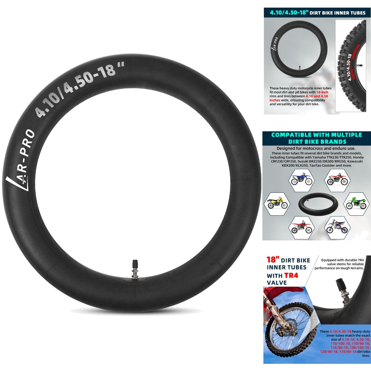 Heavy Duty 18-Inch Dirt Bike Inner Tube with TR4 Valve for Rear Tire 110/100-18