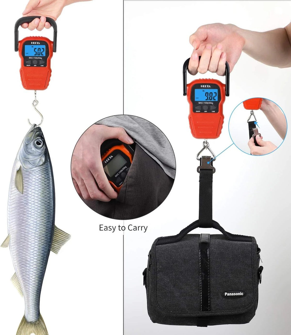 Digital Fish Scale with Backlit LCD Display 110lb/50kg Portable Hanging Weighing Tool