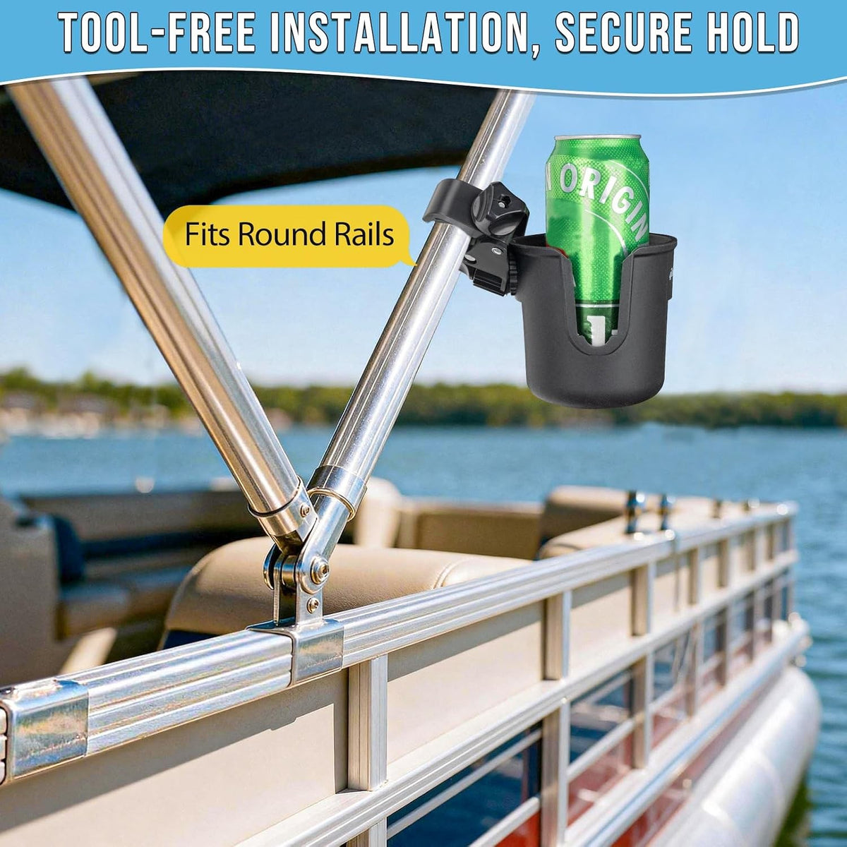 Marine Boat Rail Cup Holders 2 Pack Clamp-On 360° Adjustable Drink Holders
