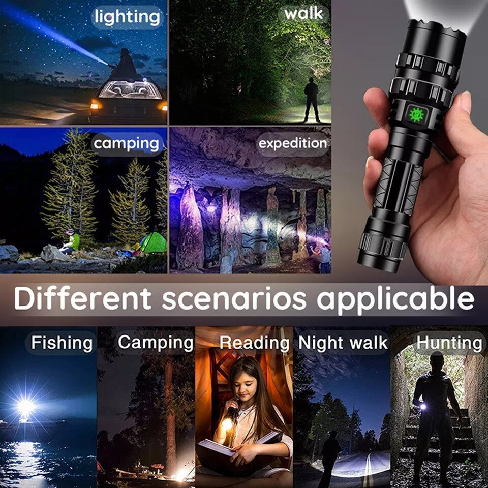 Tactical Waterproof USB Rechargeable Flashlight Kit for Outdoor Hunting Camping