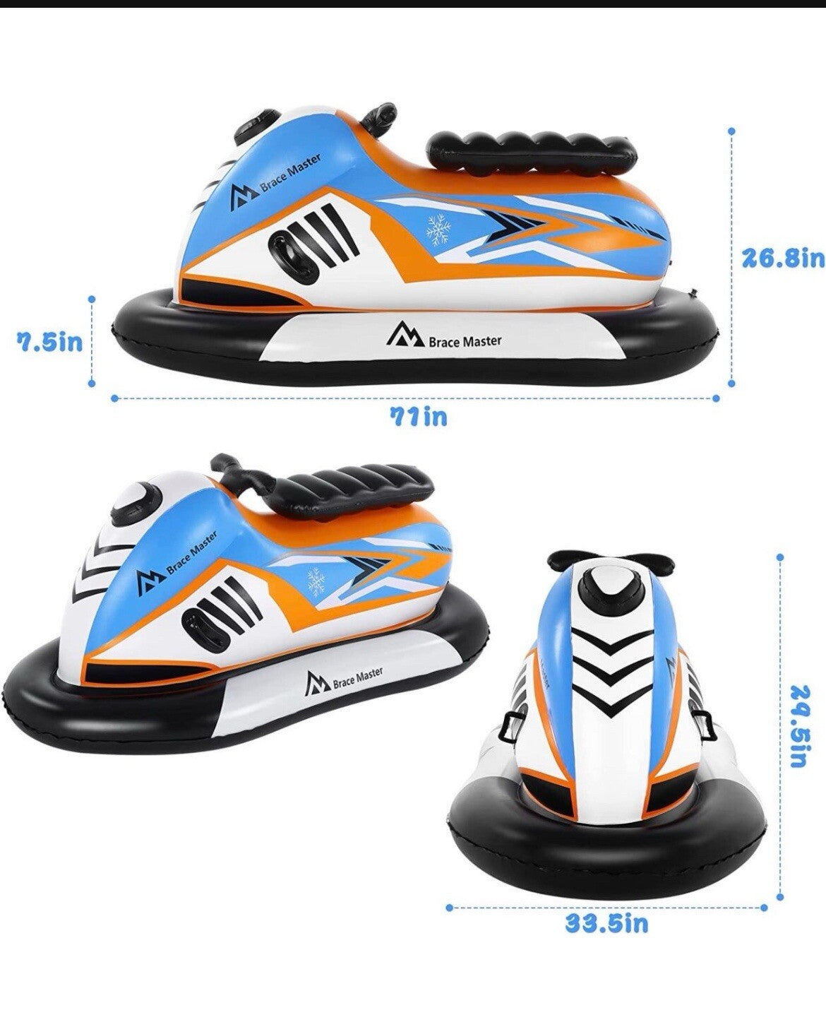 Inflatable Snowmobile Snow Sled - 71 Inch Giant Snow Tube for Kids & Adults
