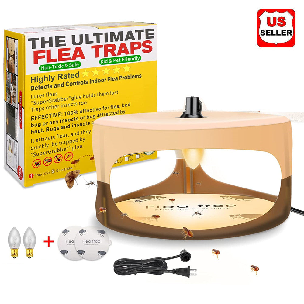 Electric Flea Trap with Sticky Discs and Non-Toxic Lamp Home Pest Control