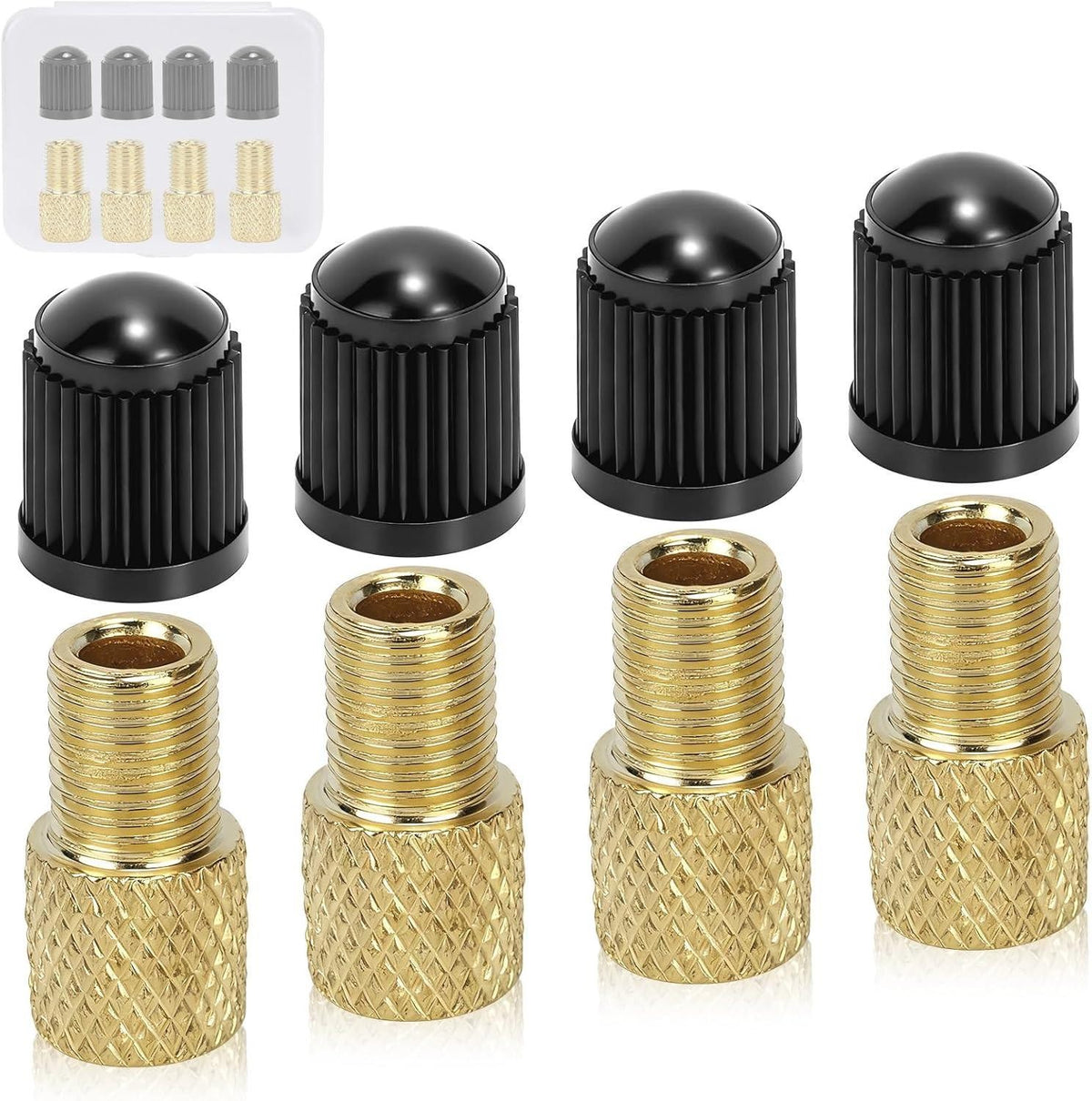 4 Pack Brass Presta to Schrader Valve Adapters for Bikes & E-Bikes