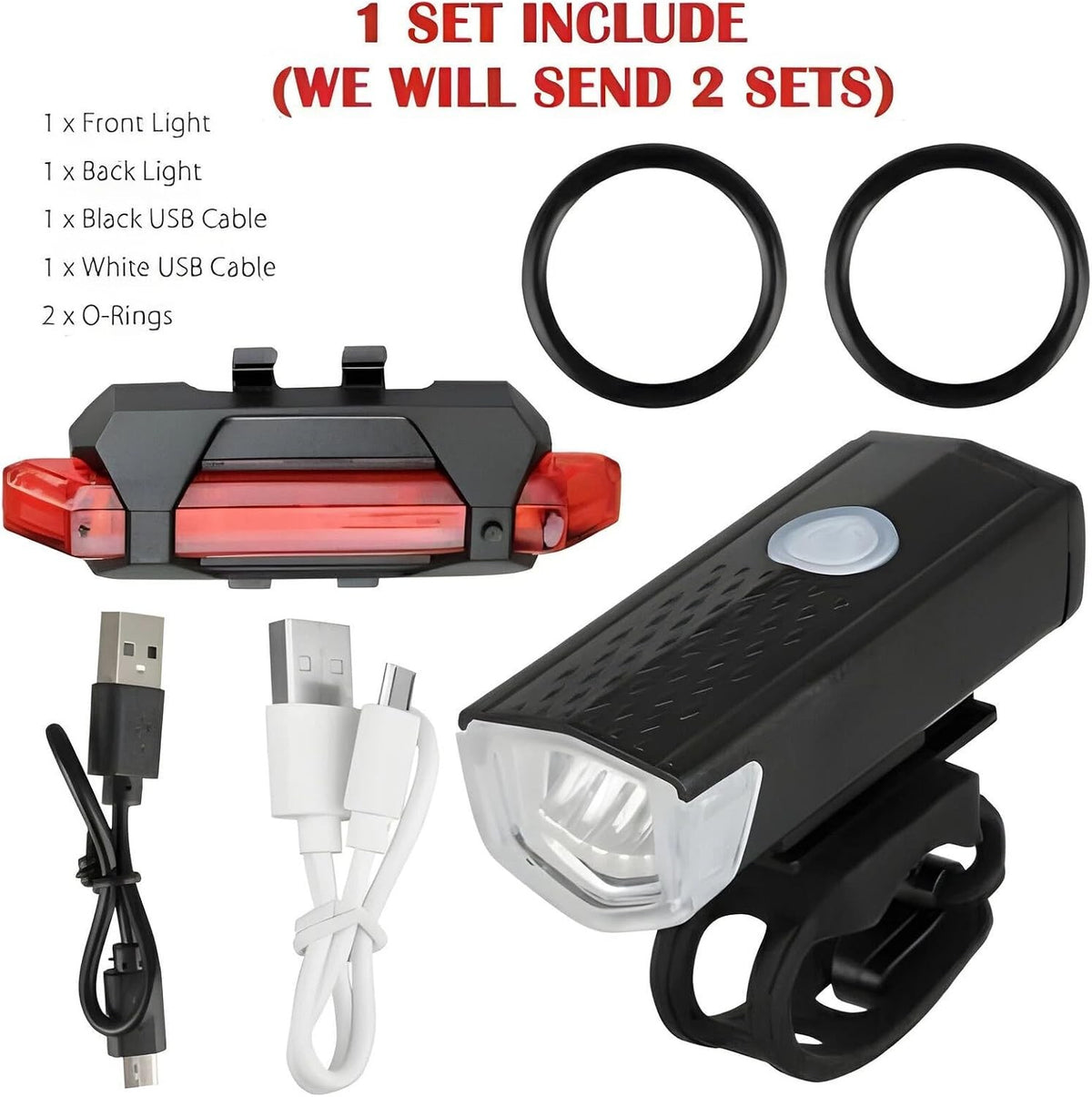 USB Rechargeable Bicycle Headlight and Tail Light Set - Super Bright, Waterproof, 360° Visibility