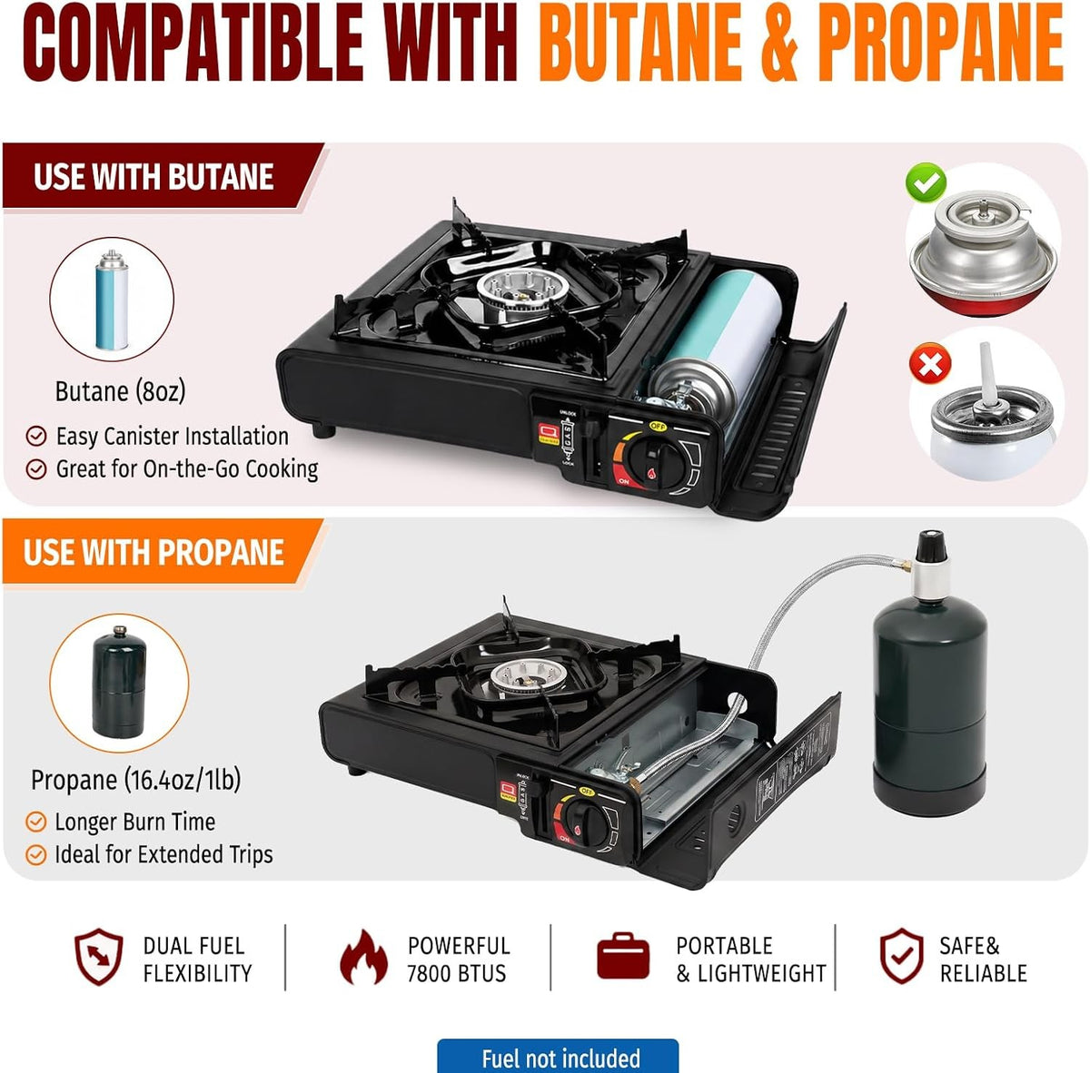 Portable Dual Fuel Camping Stove with Carry Case & Regulator Hose