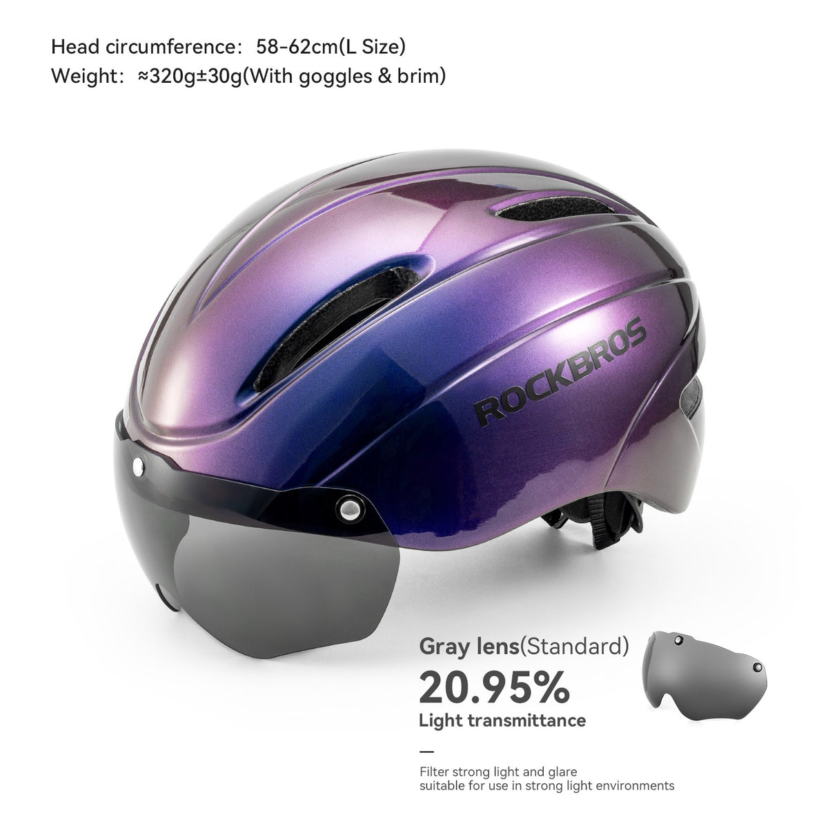 Cycling Helmet with Magnetic Goggles and Rear LED Light - One Size