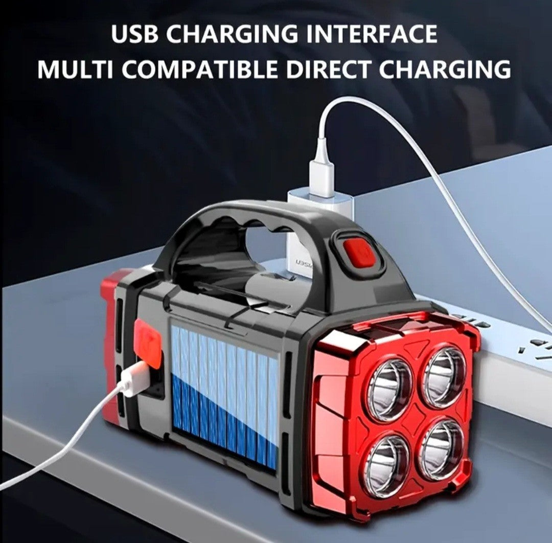 Solar Rechargeable LED Lantern Flashlight with Power Bank for Camping Emergency