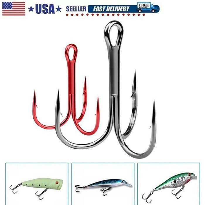 100PCS Carbon Steel Treble Fishing Hooks - Sharp and Durable Size Varieties