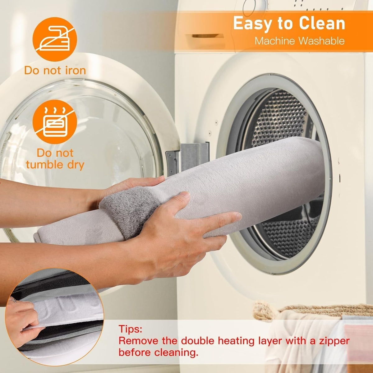 Electric Foot Warmer with 9 Heat Settings, Machine Washable, Light Grey