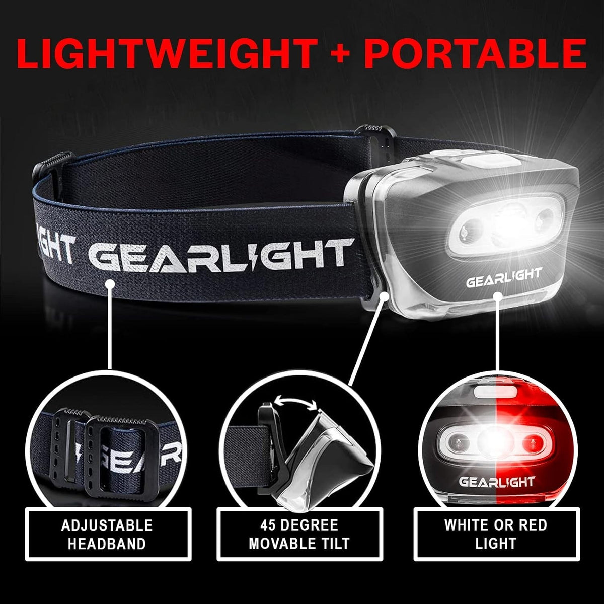 LED Headlamp Flashlight 2 Pack for Camping Hunting Running Fishing