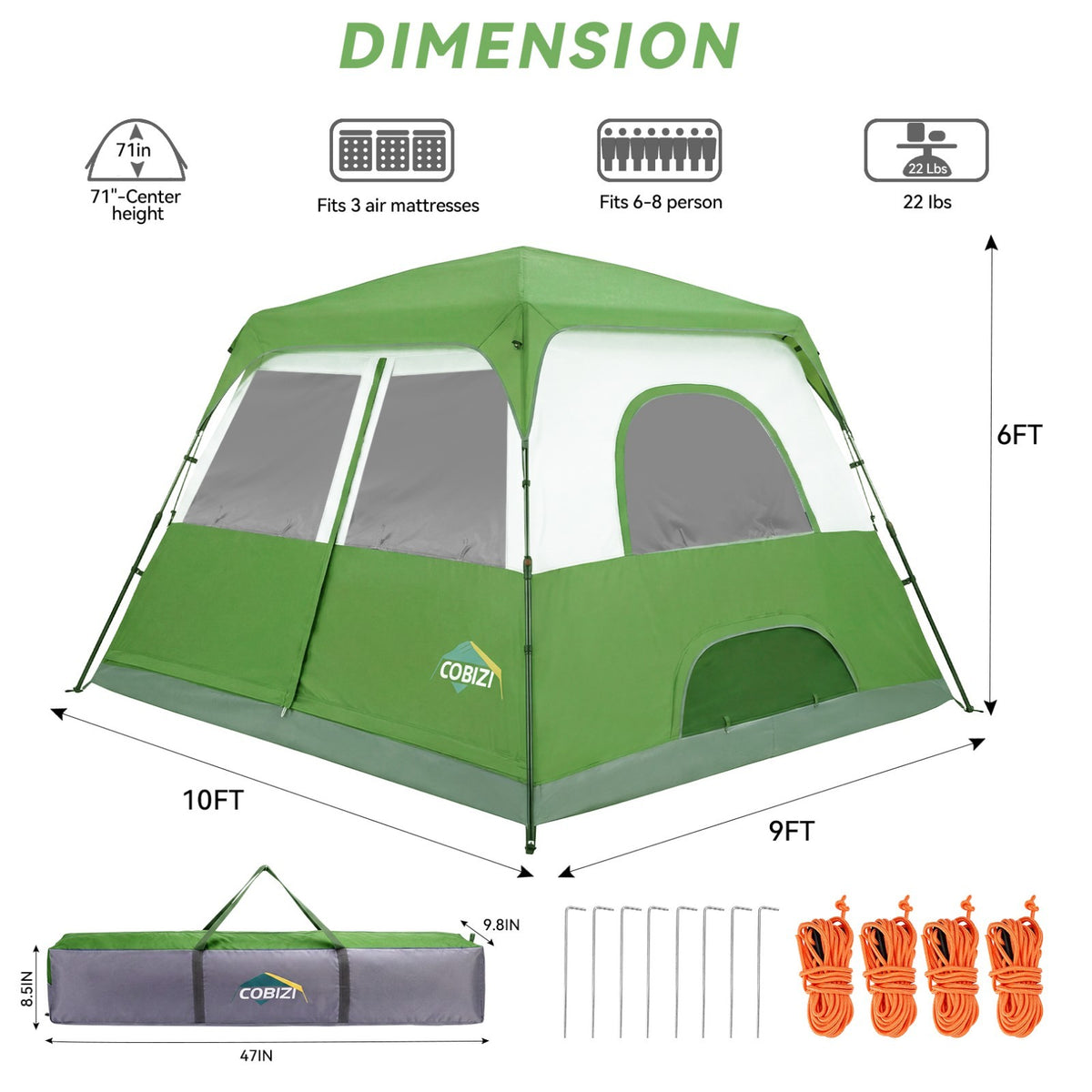 8-Person Camping Tent Waterproof Windproof Easy Setup Backpacking Shelter