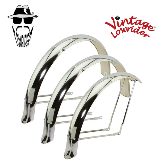 Vintage Lowrider 26-Inch Flared Adjustable Ducktail Bike Fenders Set - Chrome