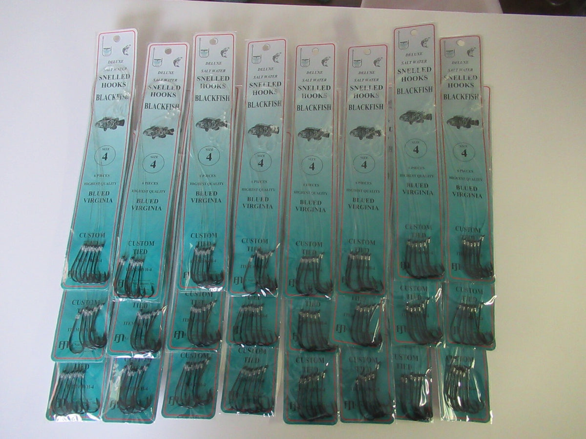 Bulk Fish Hooks - Snelled Virginia Blackfish Rigs with Leaders, Multiple Sizes