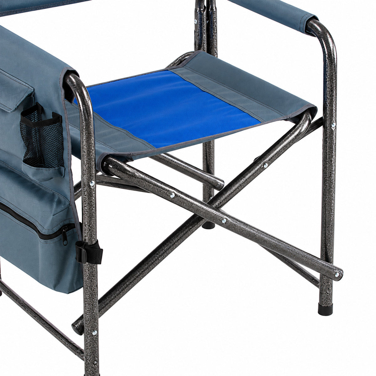 2 Pack Padded Folding Camping Chairs with Storage Pockets - Blue & Gray