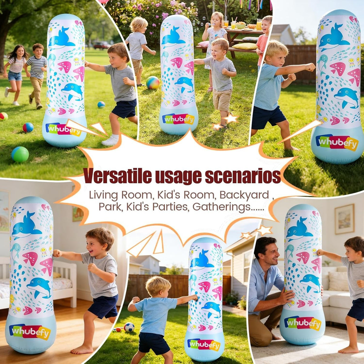 49 Inch Punching Bag with Bounce-Back Action for Kids Indoor & Outdoor Play