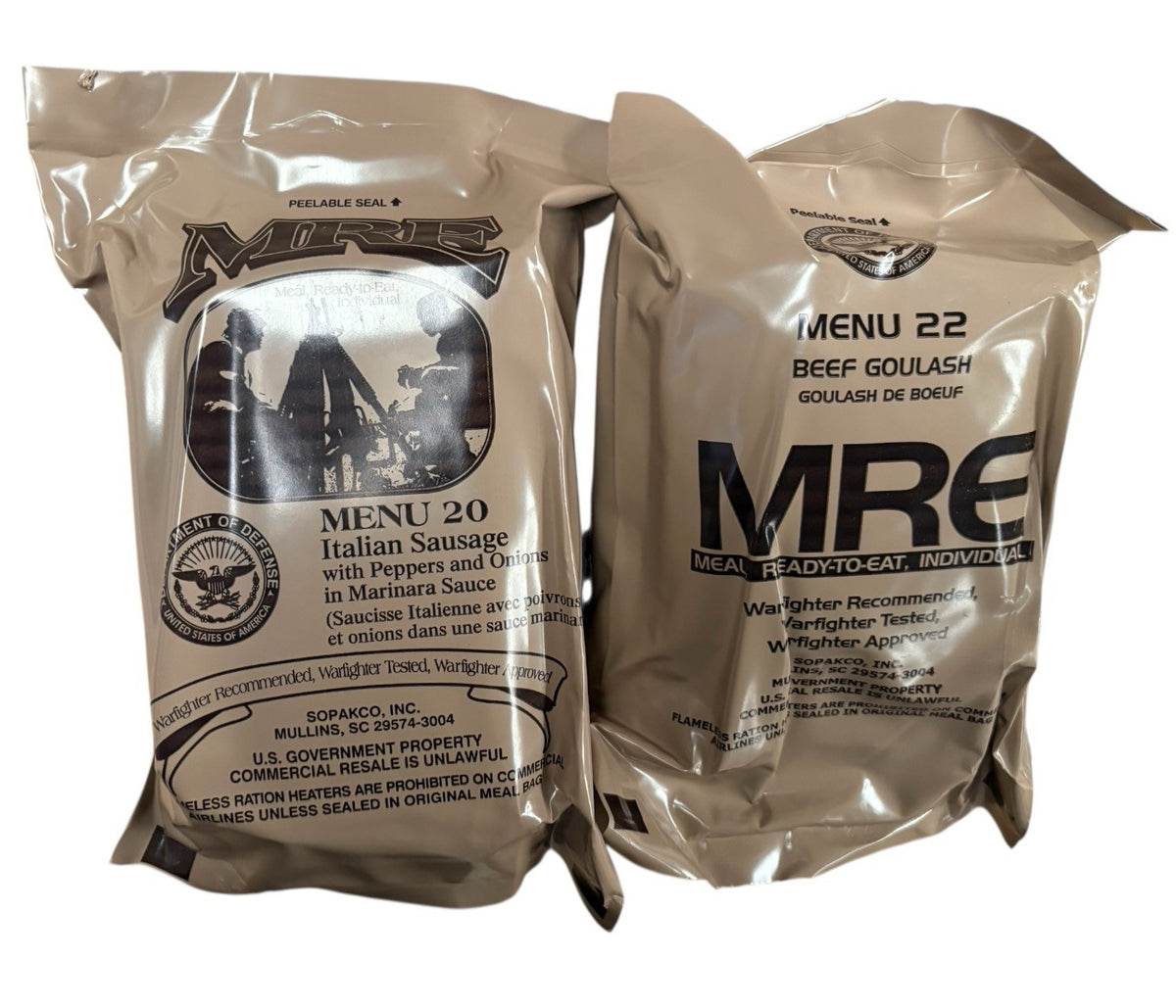 Military MRE Meal Pack - 2 Varieties, Ready-to-Eat Emergency Food Kit
