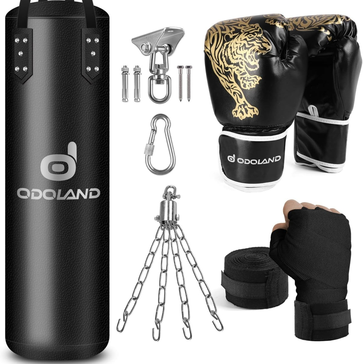 Heavy Boxing Bag Set with 12oz Gloves & Hand Wraps - 4FT Punching Bag for MMA & Training