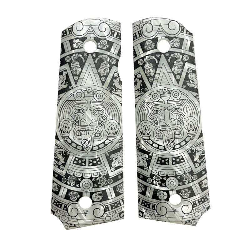 1911 Full Size Gun Grips with Pearl Engraved Aztec Pattern | Custom Fit