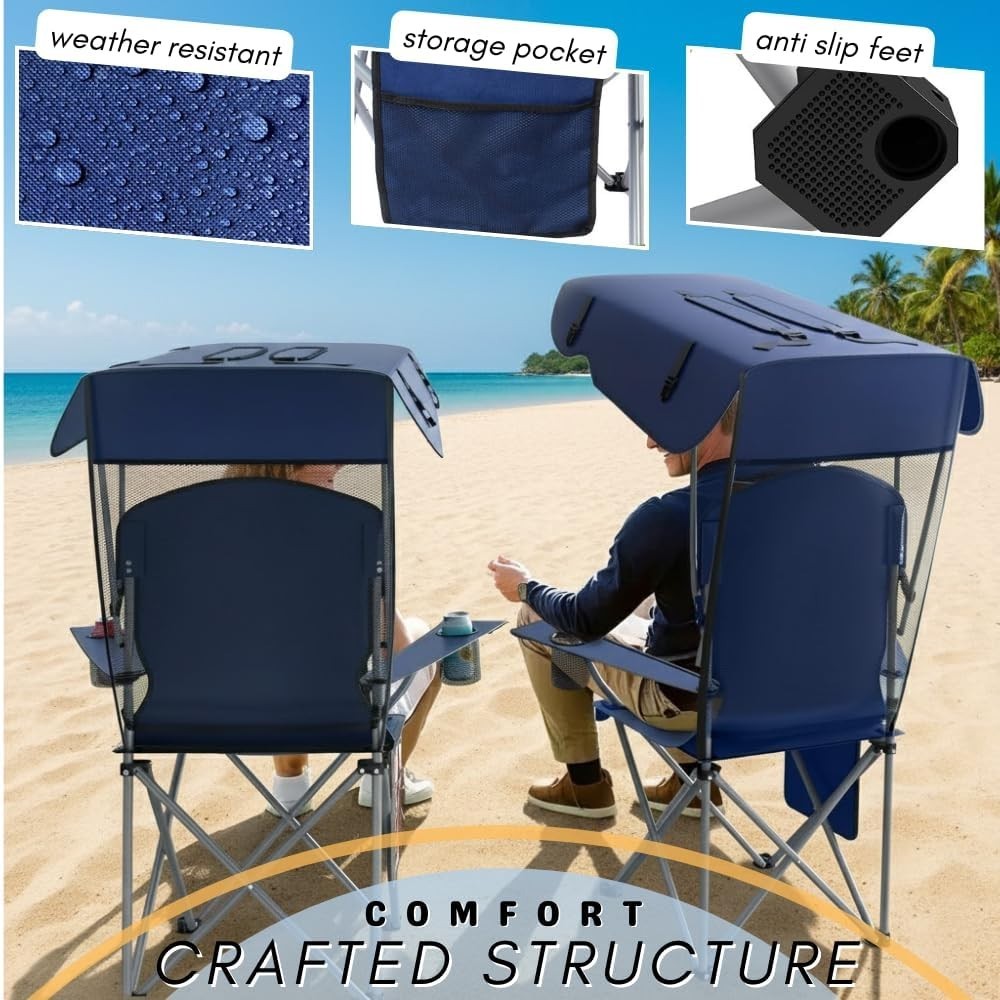 Portable Camping Chair with Canopy Sun Shade and Carrying Straps