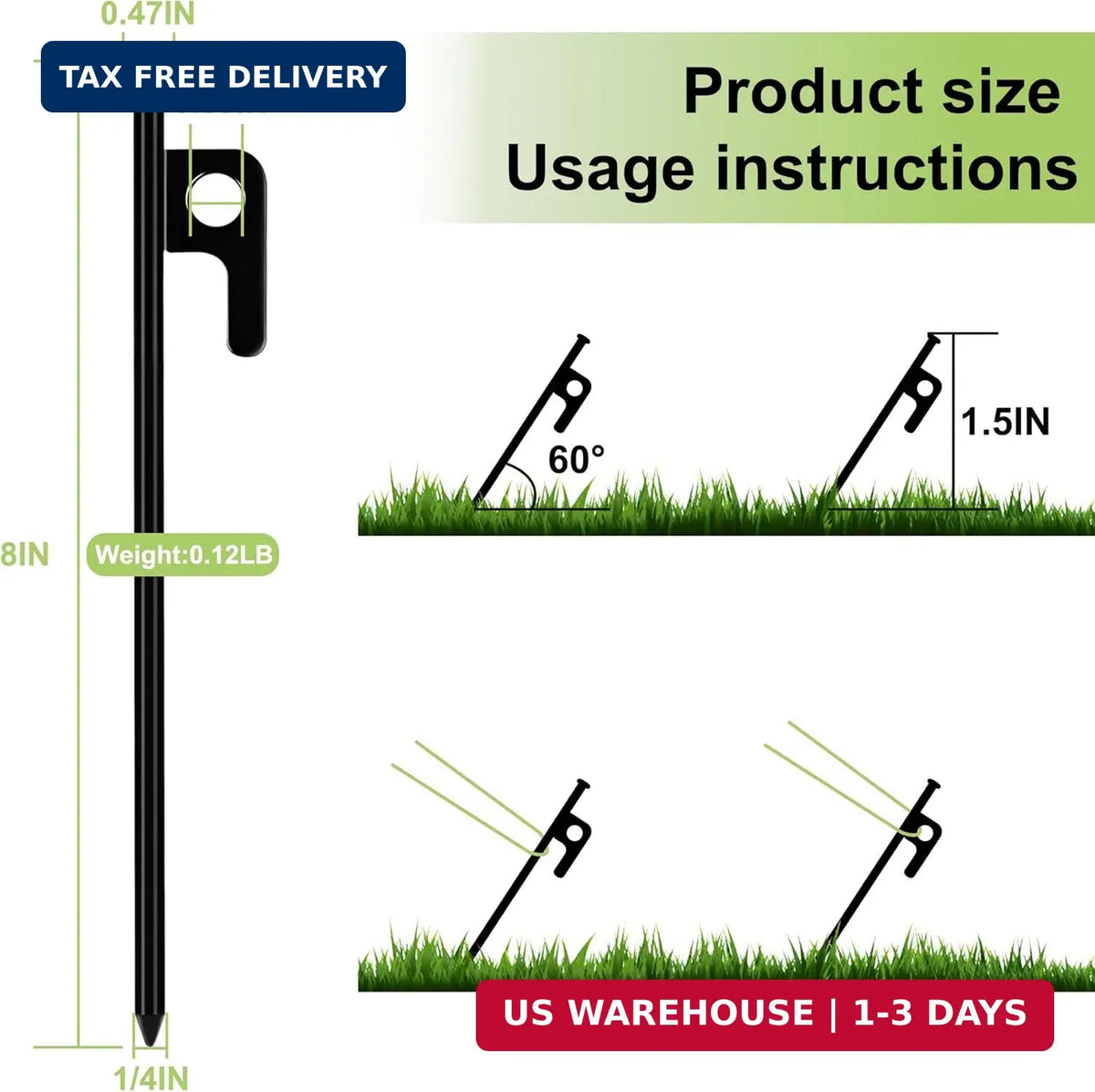 Heavy Duty Steel Tent Stakes - 8 Pack Ground Anchors for Camping & Outdoors