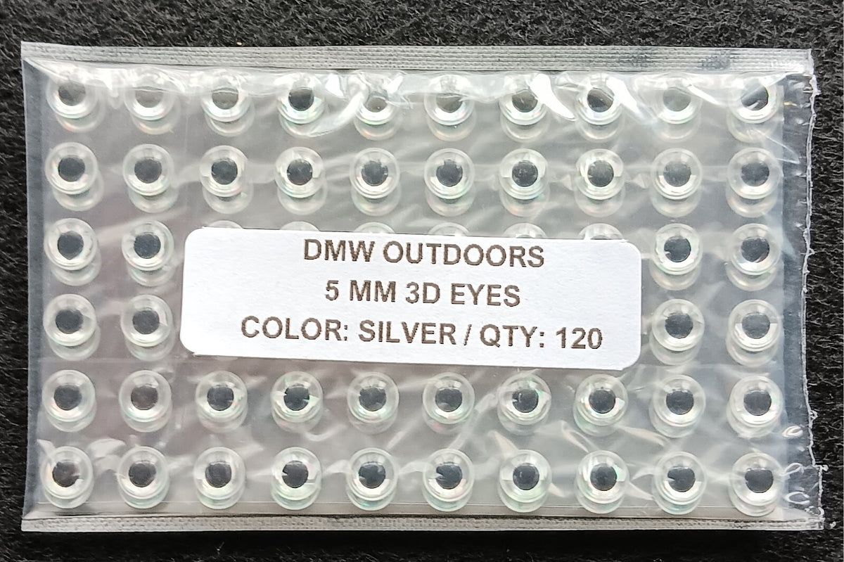Holographic Silver Fish Eyes 3D Adhesive 5mm for Fly Tying & Lures