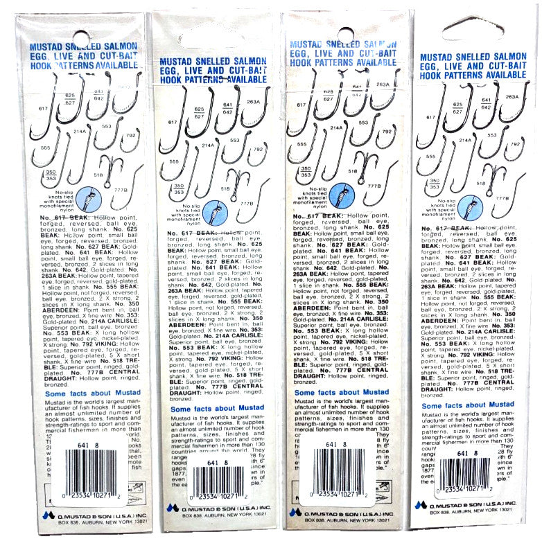 Fishing Hooks Set - Size 8 Snelled Beak Hooks with Clear Nylon 4-Pack