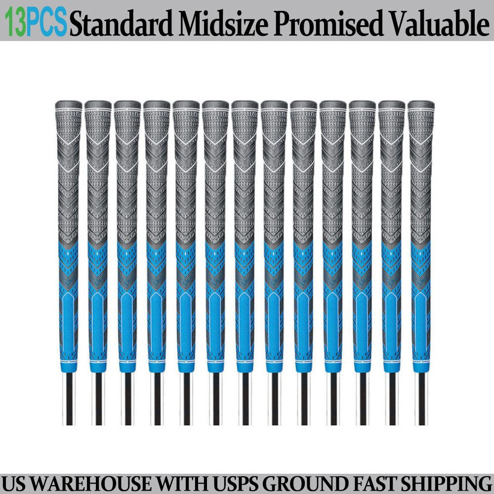 Golf Club Grip Set 13 Pieces Anti-slip Natural Rubber Blue & Midsize