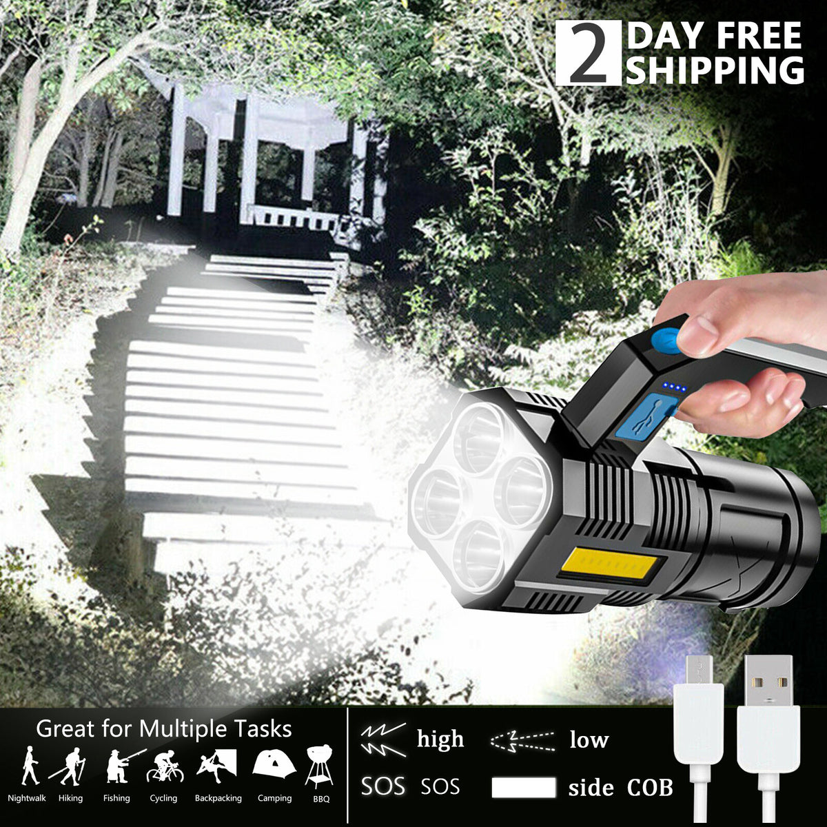 High Power Rechargeable LED Flashlight 9900000LM Tactical Torch 4 Modes