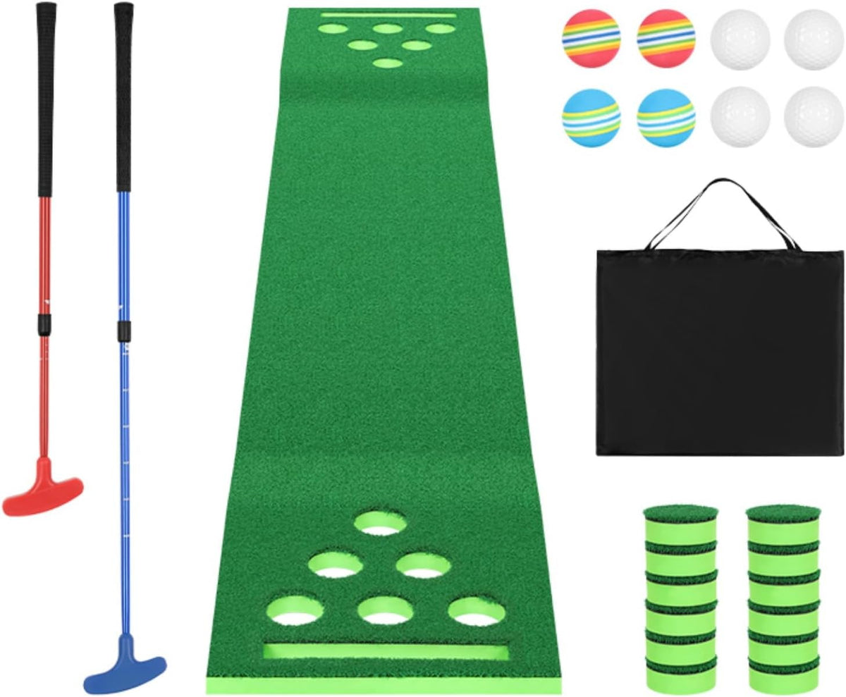 Golf Putting Mat Indoor Outdoor Practice Green with Putter & Balls