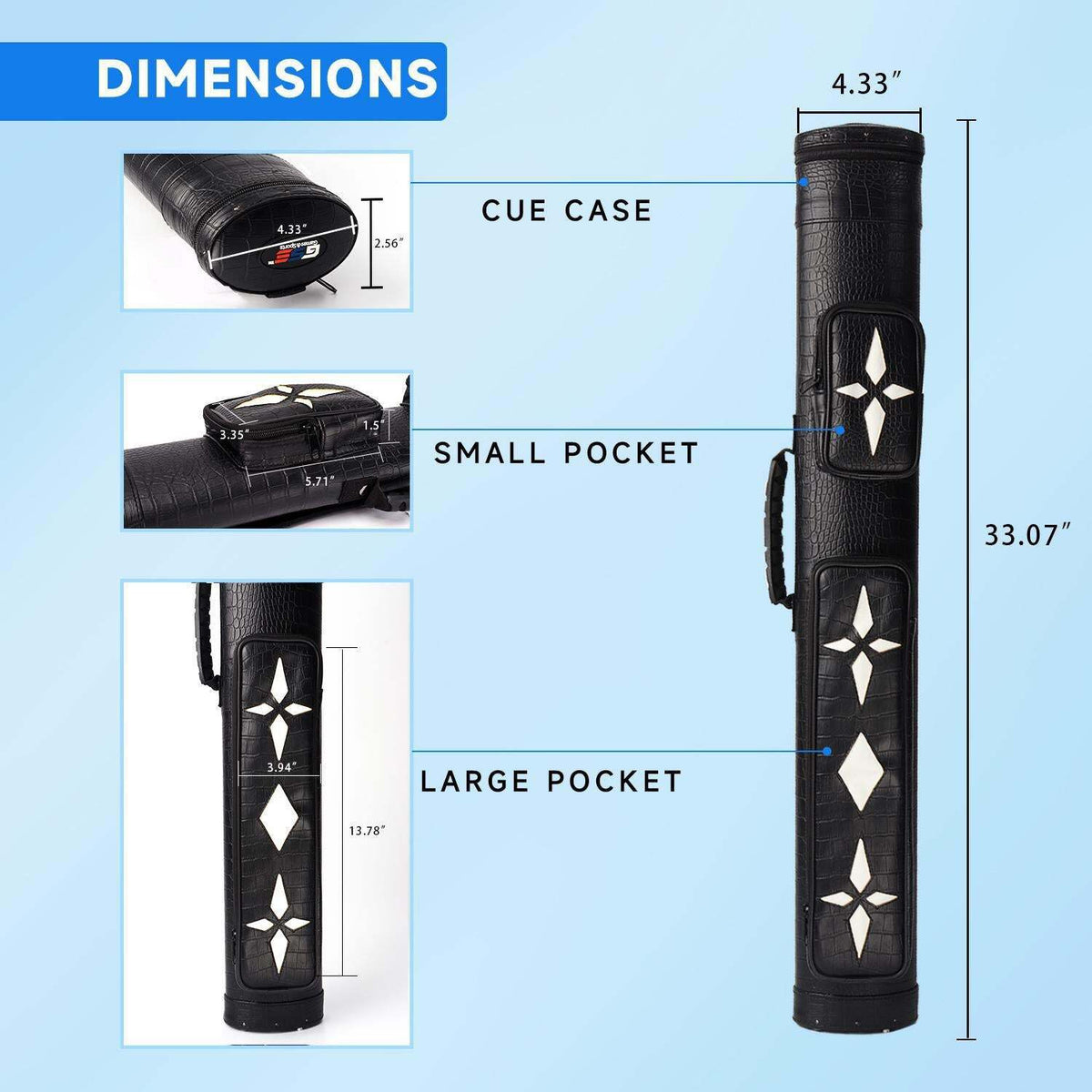 2x2 Oval Pool Cue Case Holds 2 Butts & 2 Shafts – Hard Leatherette 34in x 4.75in