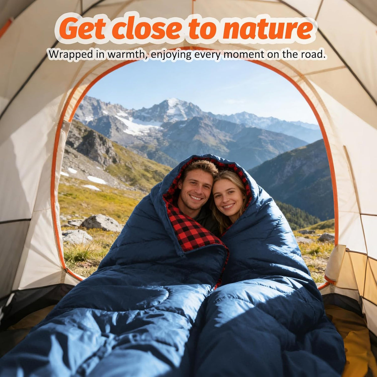 Double Sleeping Bag for Adults with 2 Pillows XL Queen Size Waterproof Camping Bed