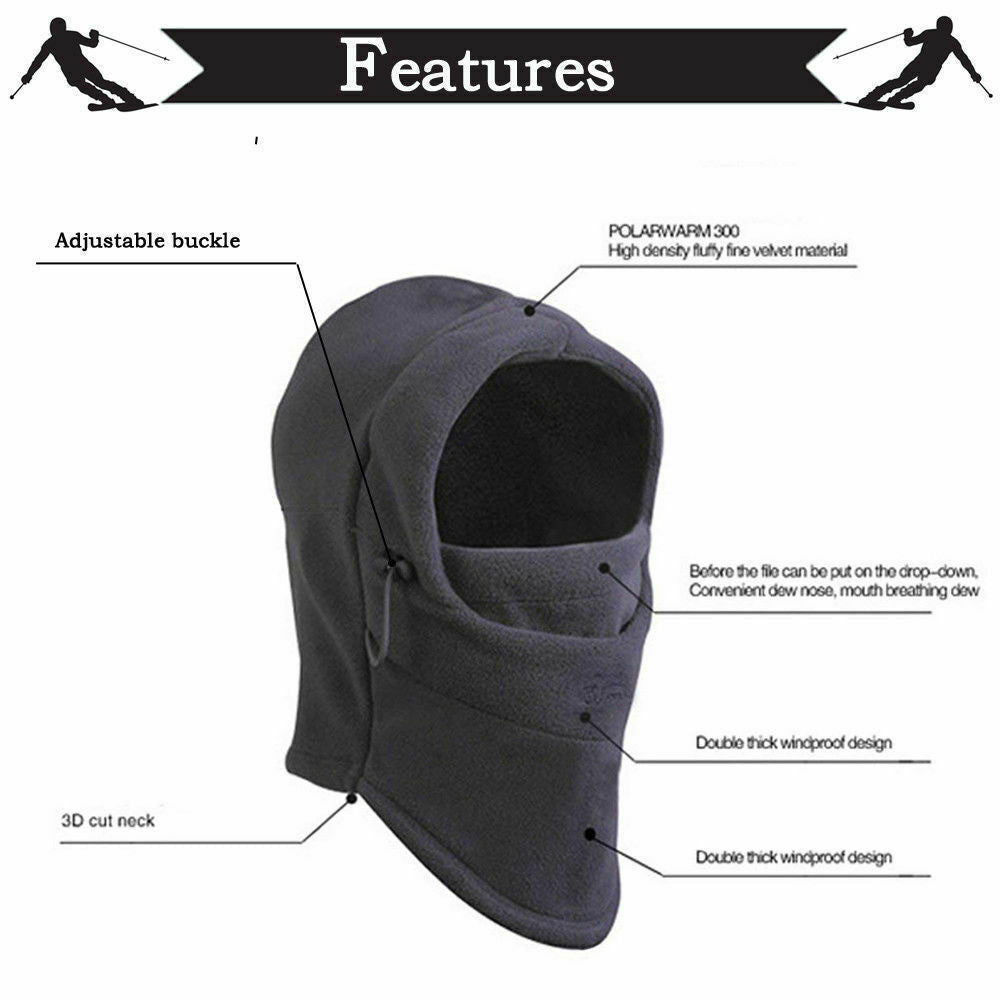 Winter Windproof Fleece Neck Warmer Balaclava Hood for Skiing & Snowboarding