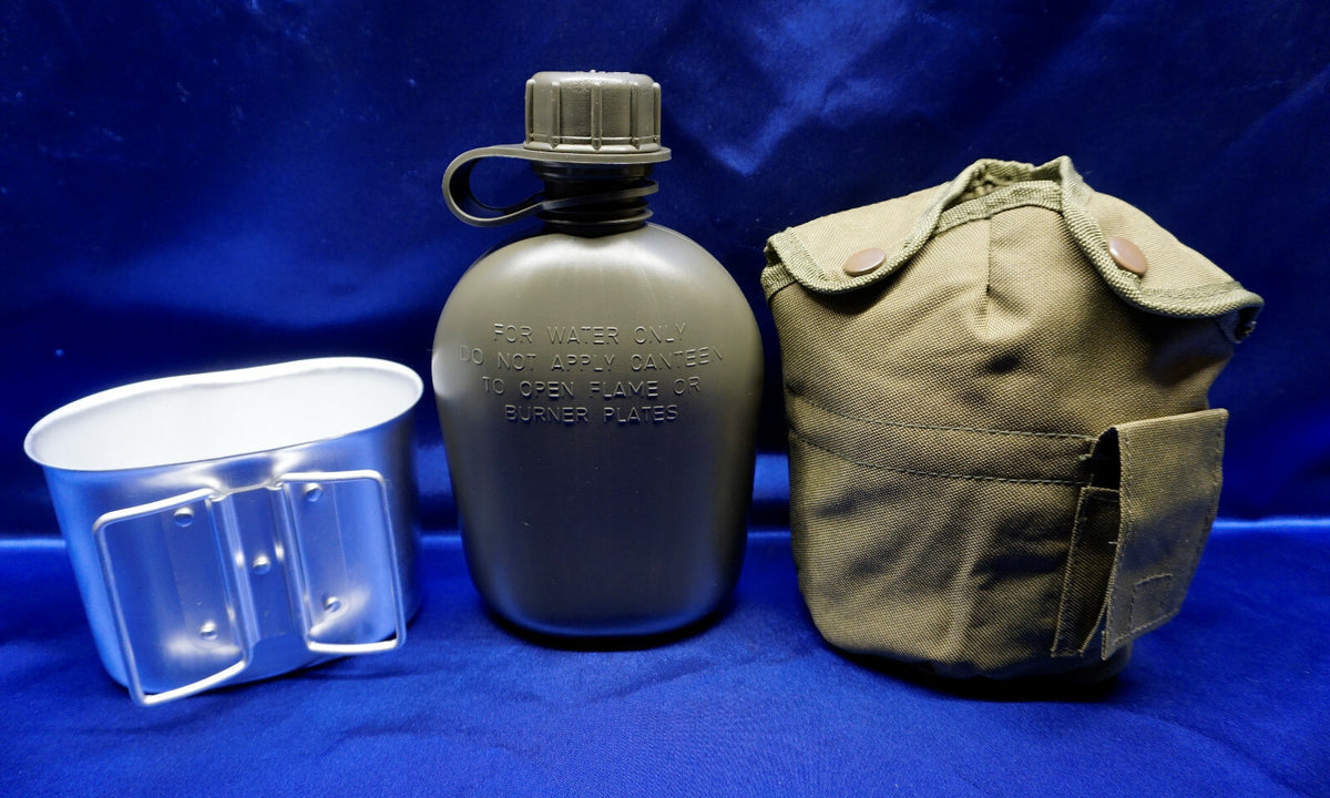 Military Style 1 Quart Water Canteen Set with Cover and Cup for Camping & Survival