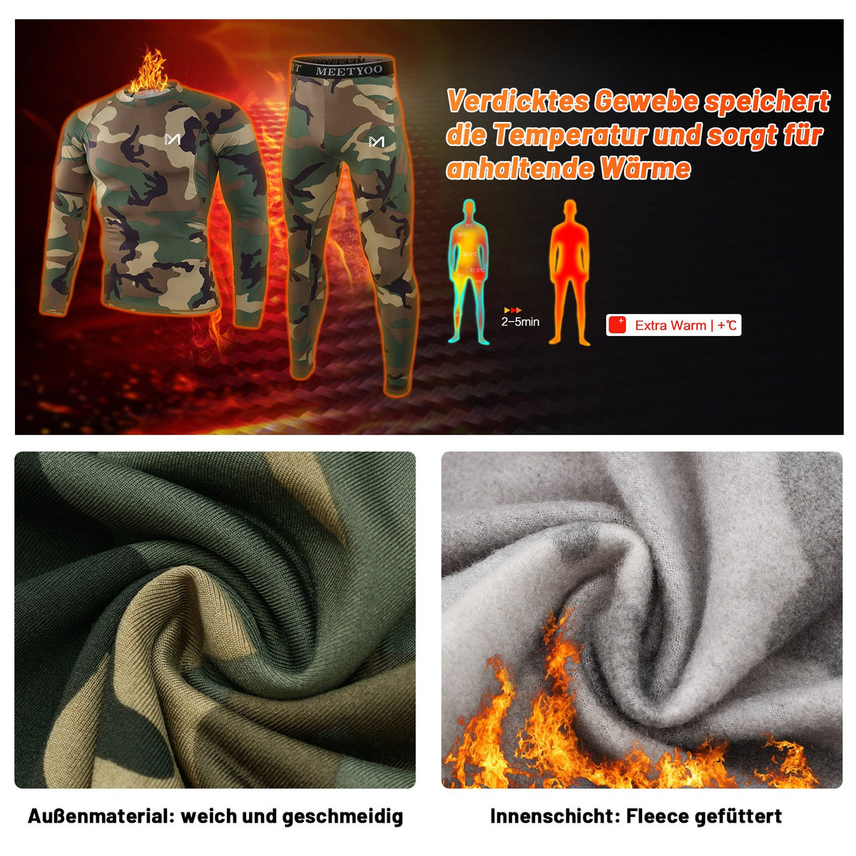 Men's Winter Fleece-Lined Thermal Long Johns Set Warm Underwear