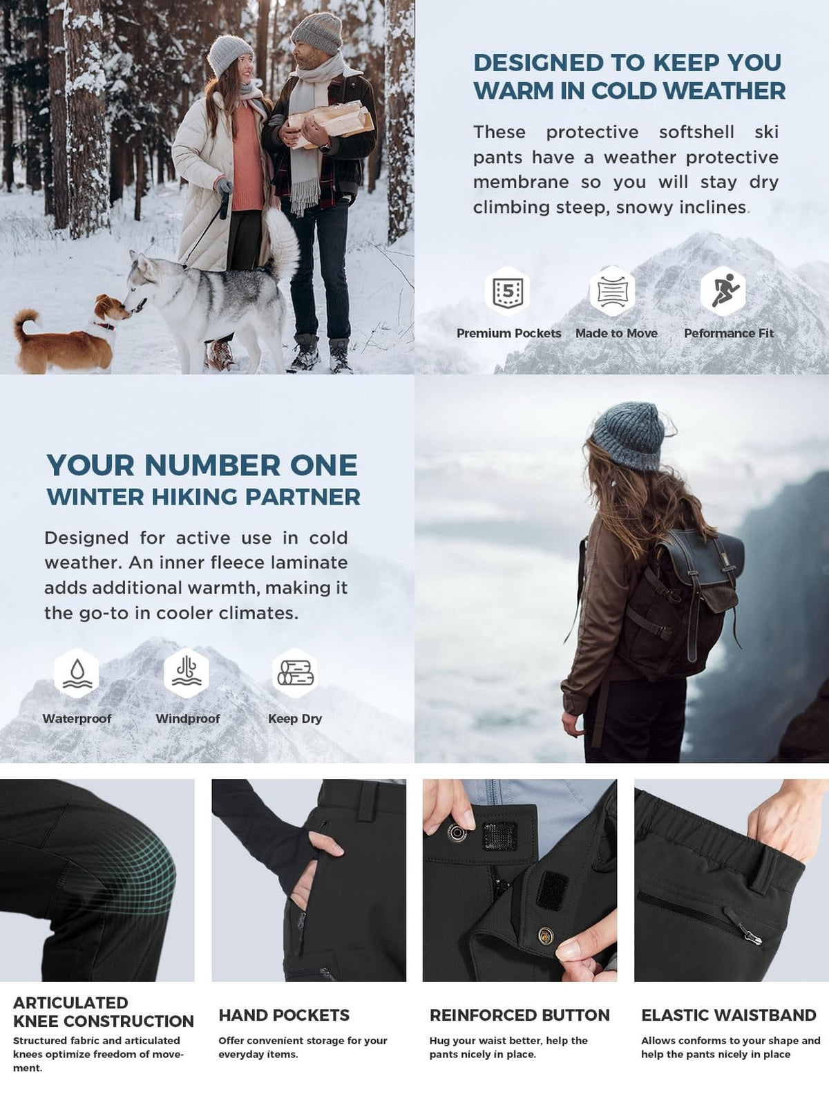 Water-Resistant Fleece-Lined Women's Hiking Pants - Size Medium