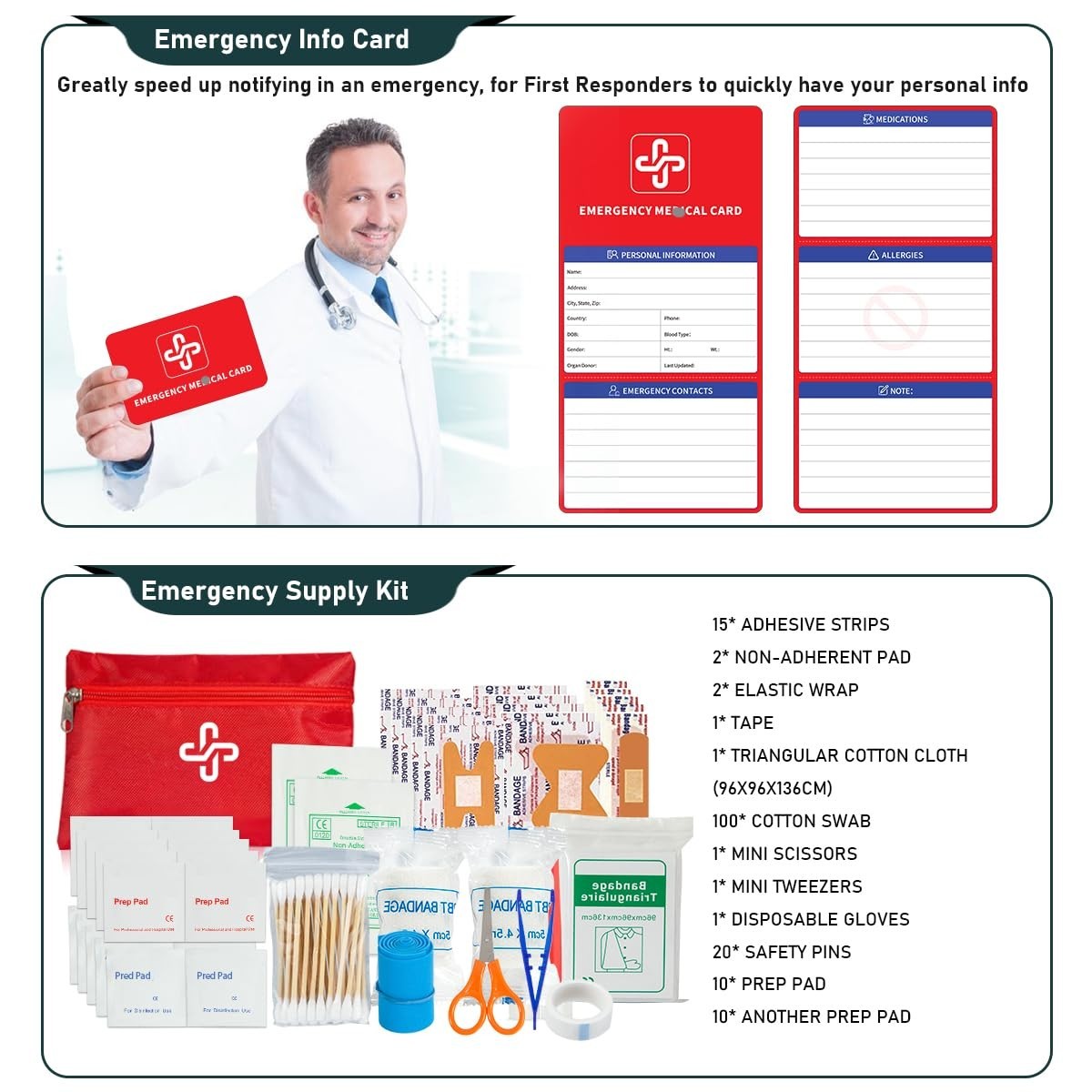 Emergency Survival Kit with First Aid Tent Axe Shovel and Bag - 262 Pieces