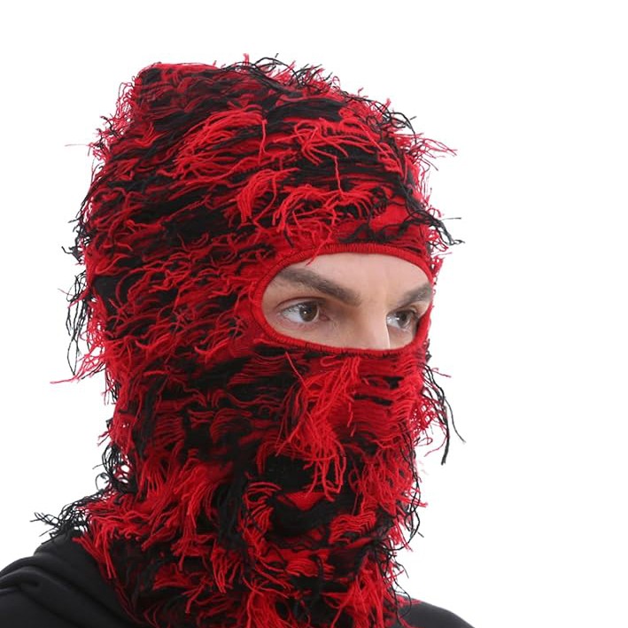 Distressed Knitted Full Face Ski Mask - Windproof Winter Hat for Men Women