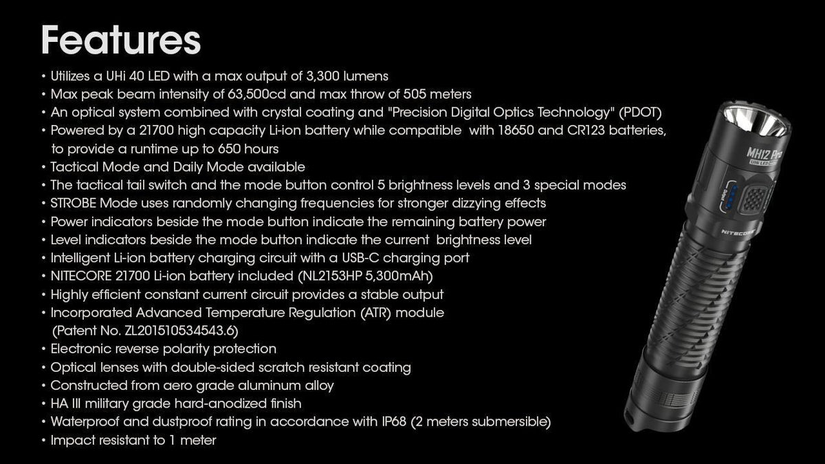Rechargeable LED Flashlight 3200 Lumens 505m Tactical Outdoors