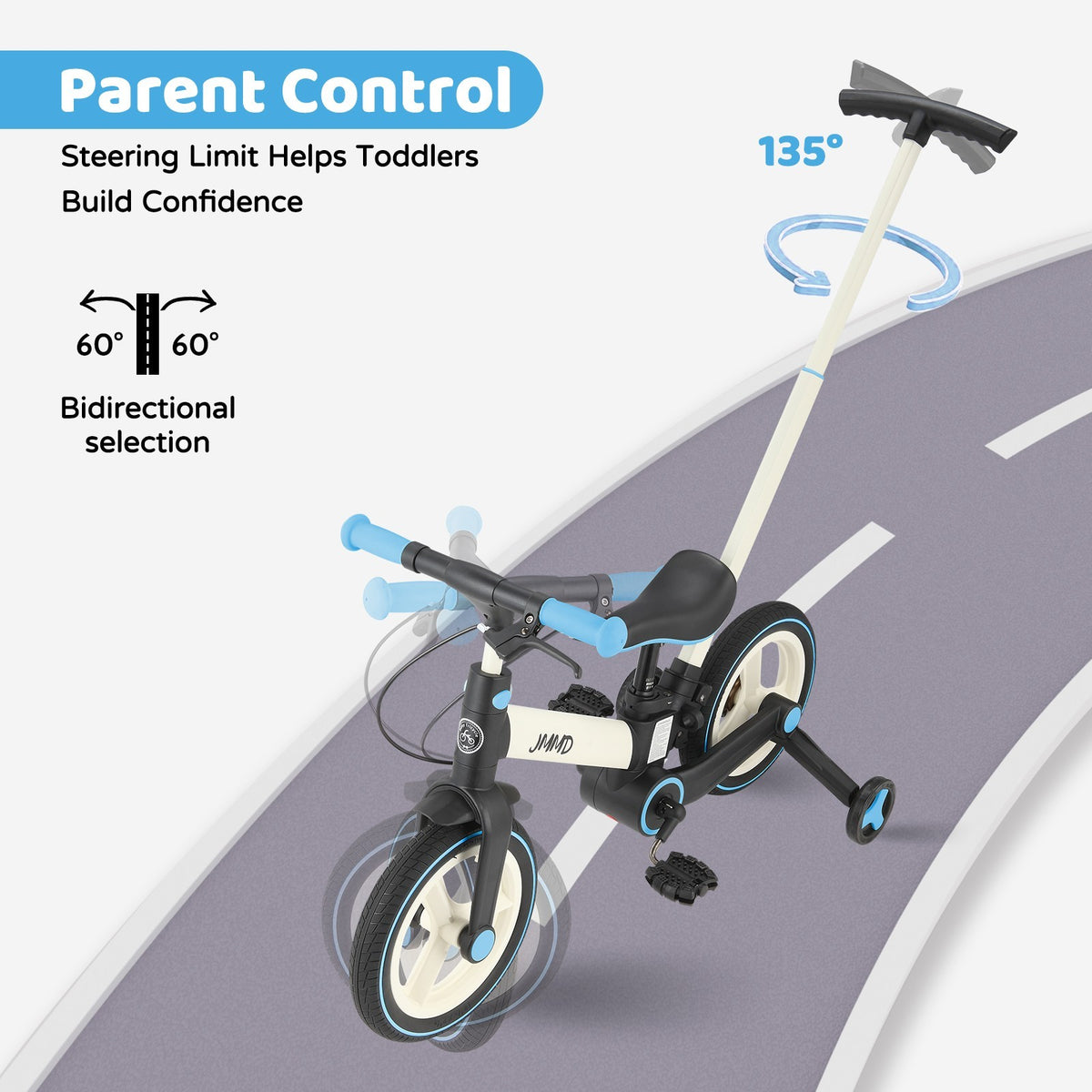6-in-1 Foldable Toddler Bike with Push Handle for 18-60 Months, Adjustable & Durable