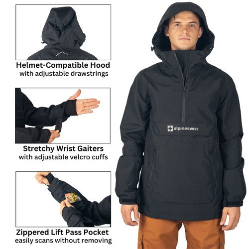 Waterproof Windproof Snowboard Jacket for Men - Alpine Swiss Anorak Shell