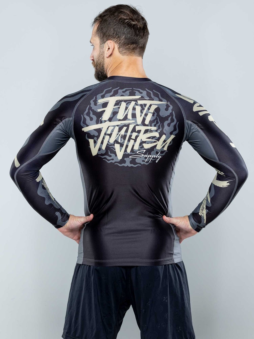Mens MMA Rashguard Long Sleeve Workout Shirt for Jiu Jitsu & BJJ - Black