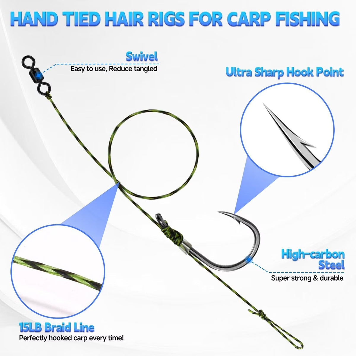 Carp Fishing Rig Kit with Pre-Tied Hair Rigs and Bait Set - Multiple Sizes