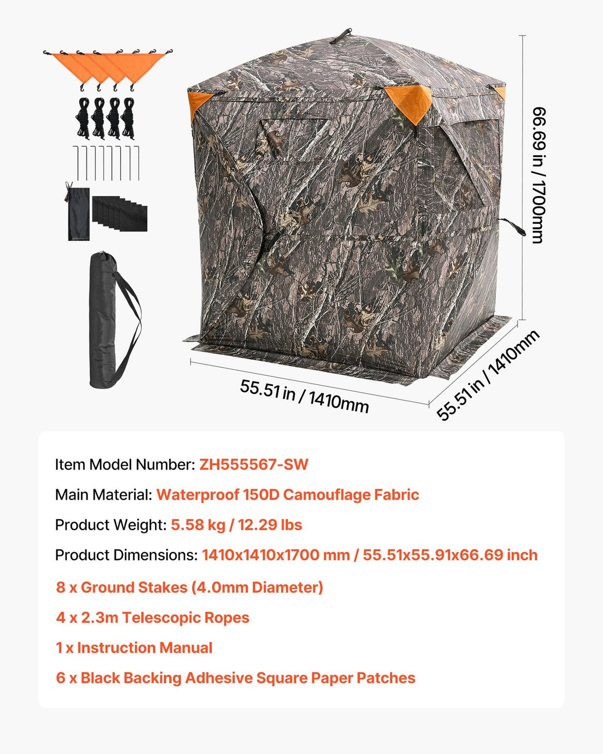Hunting Blind 270° View Camouflage Ground Shelter with Mesh Windows for 1-3 People