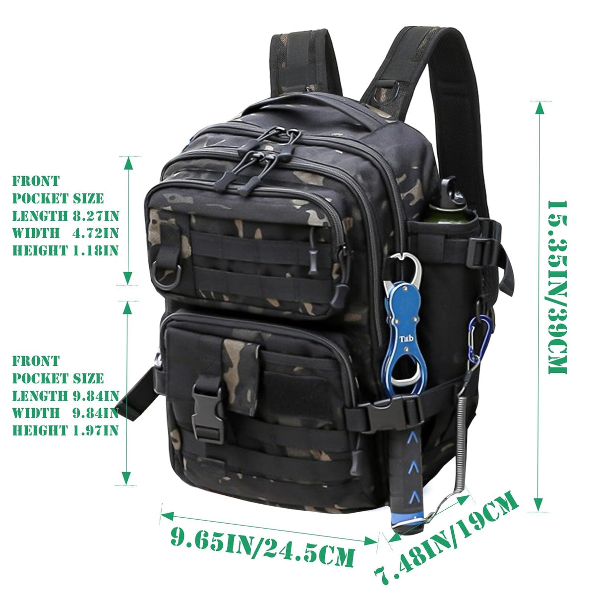 Waterproof Fishing Tackle Backpack with Rod Holder, Multiple Storage Pockets