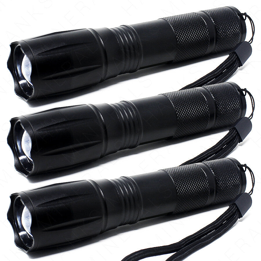 3-Pack Tactical LED Flashlight with 5 Modes Zoomable High Power AAA