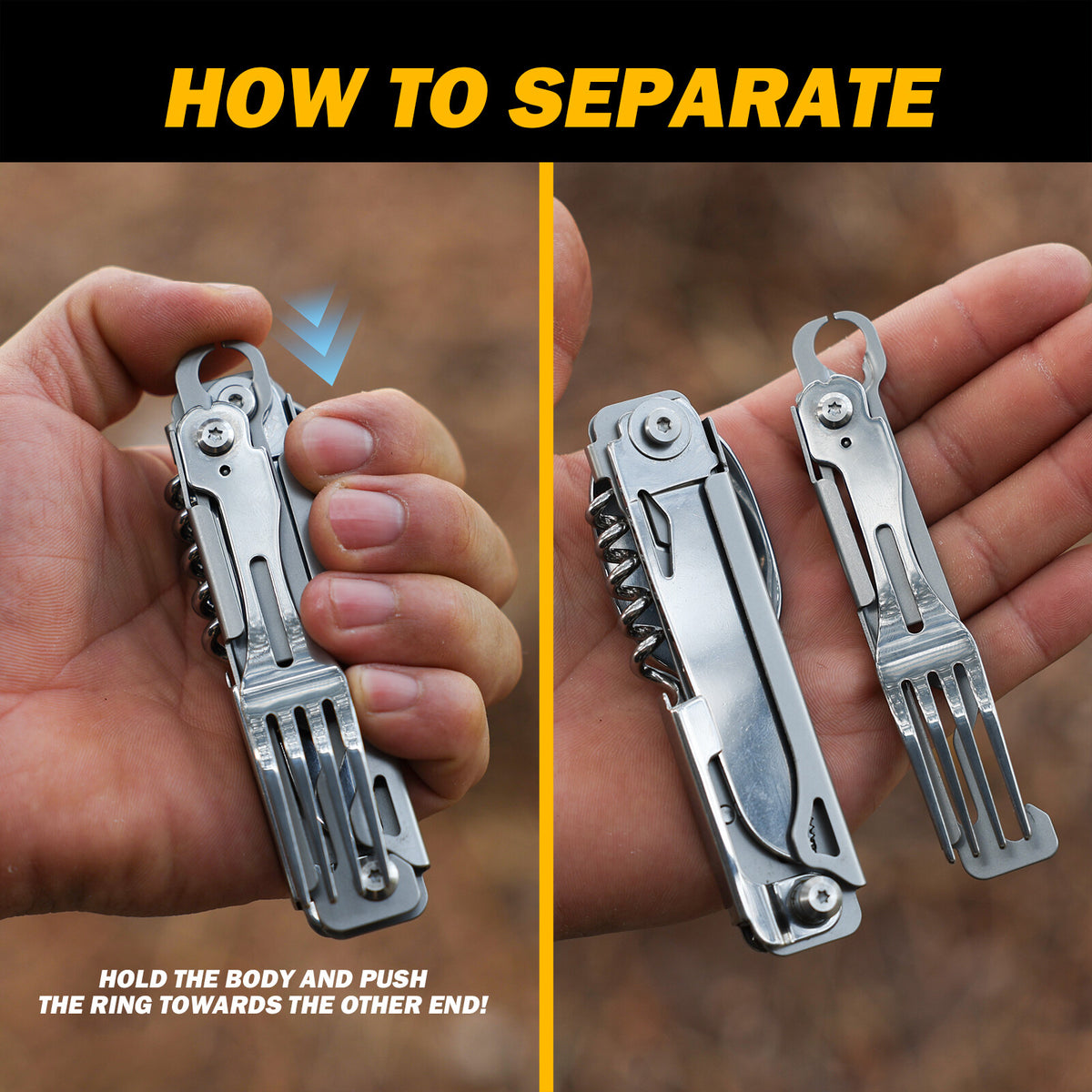 Portable 5-in-1 Camping Utensil Set Stainless Steel Foldable Flatware Kit