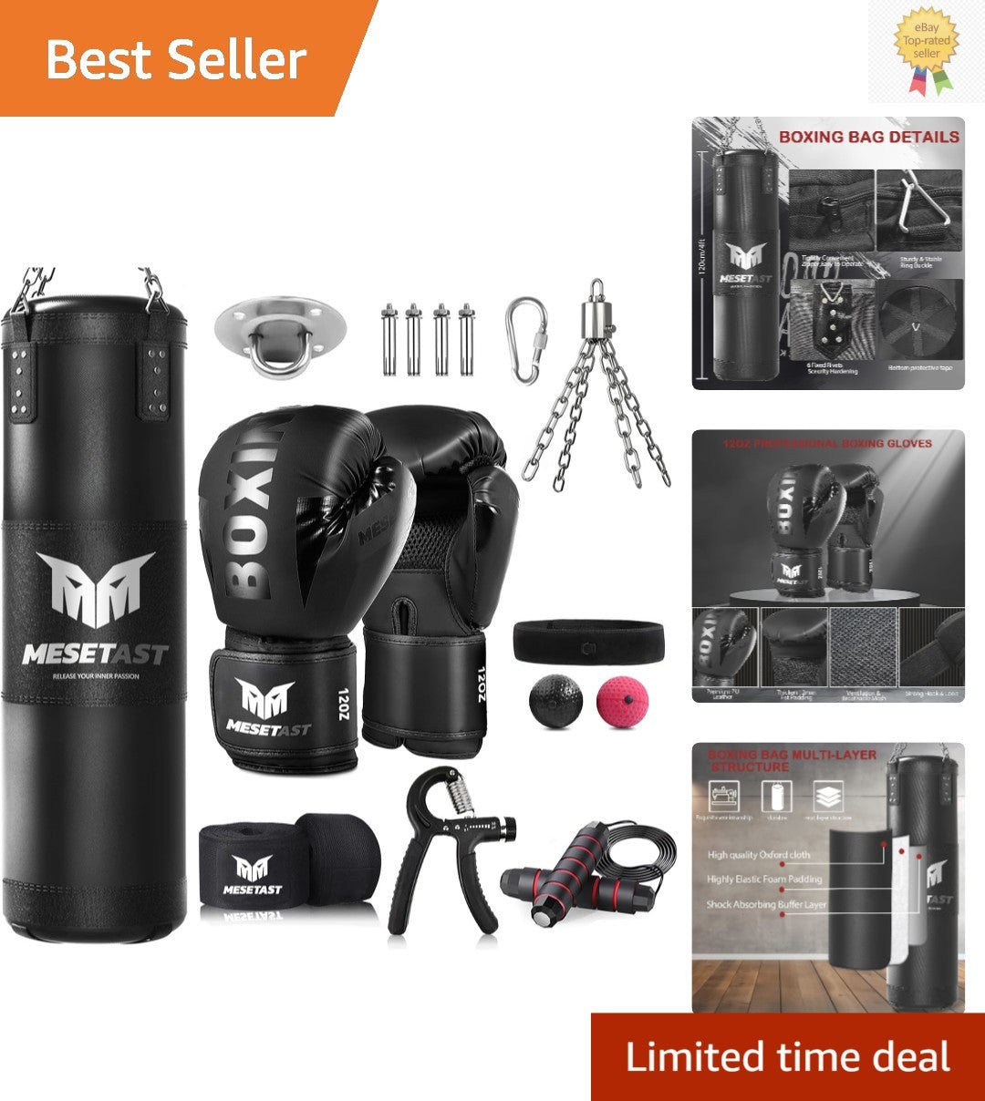 Heavy Boxing Bag Set with Shock Absorbing Gloves - 4ft Training Equipment