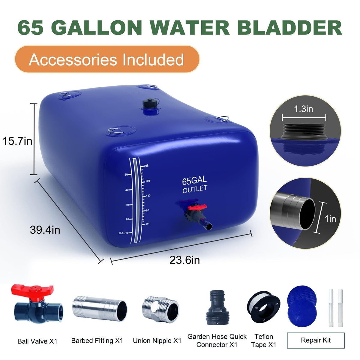 65 Gallon Collapsible Water Bladder Tank for Camping Gardening Emergency