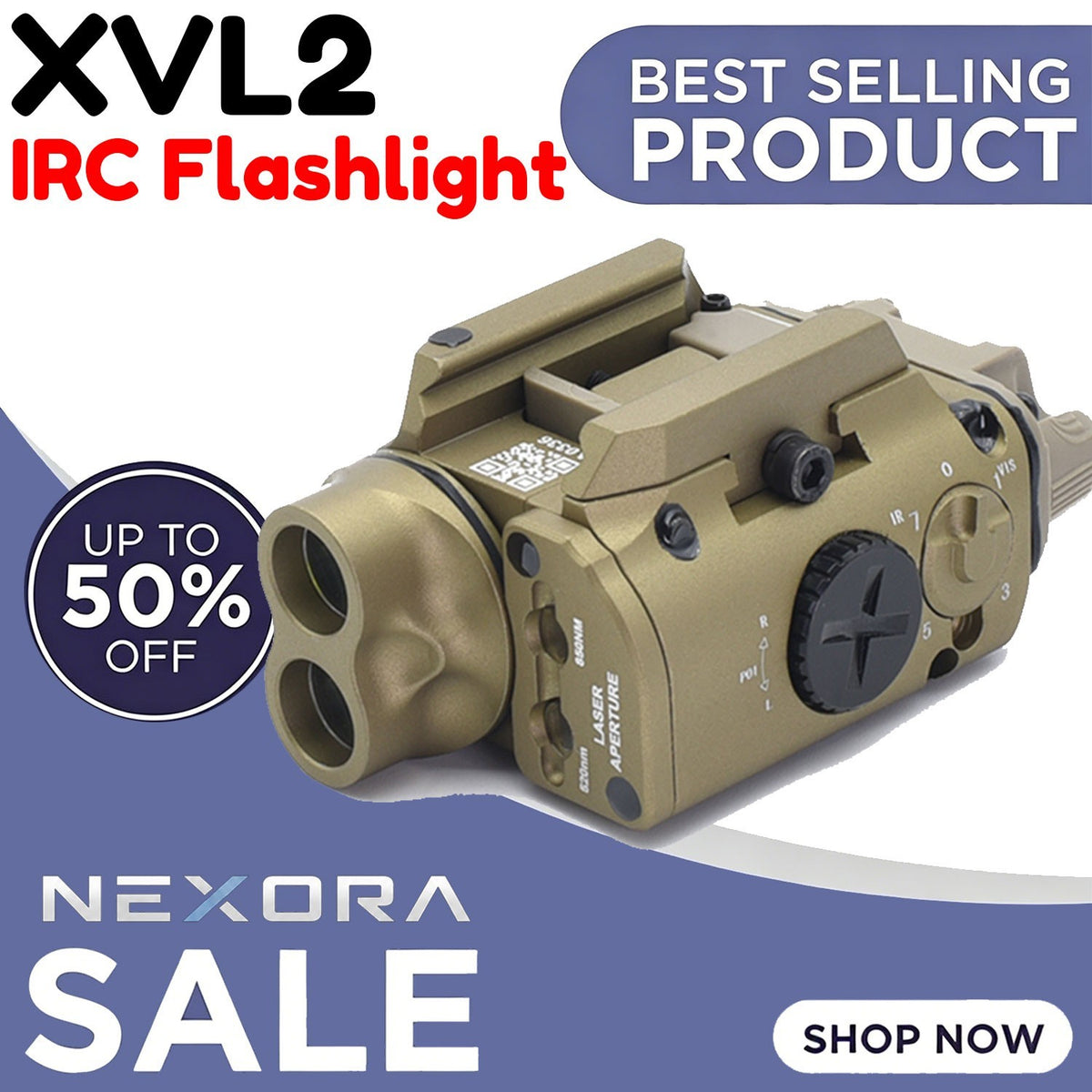 LED Flashlight with Red Laser and IR Light - Compact Aluminum Combo for Tactical Use